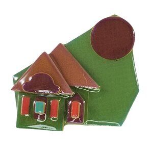 Handmade Lucinda House Pins Brooch Green Brown Vintage Accessory